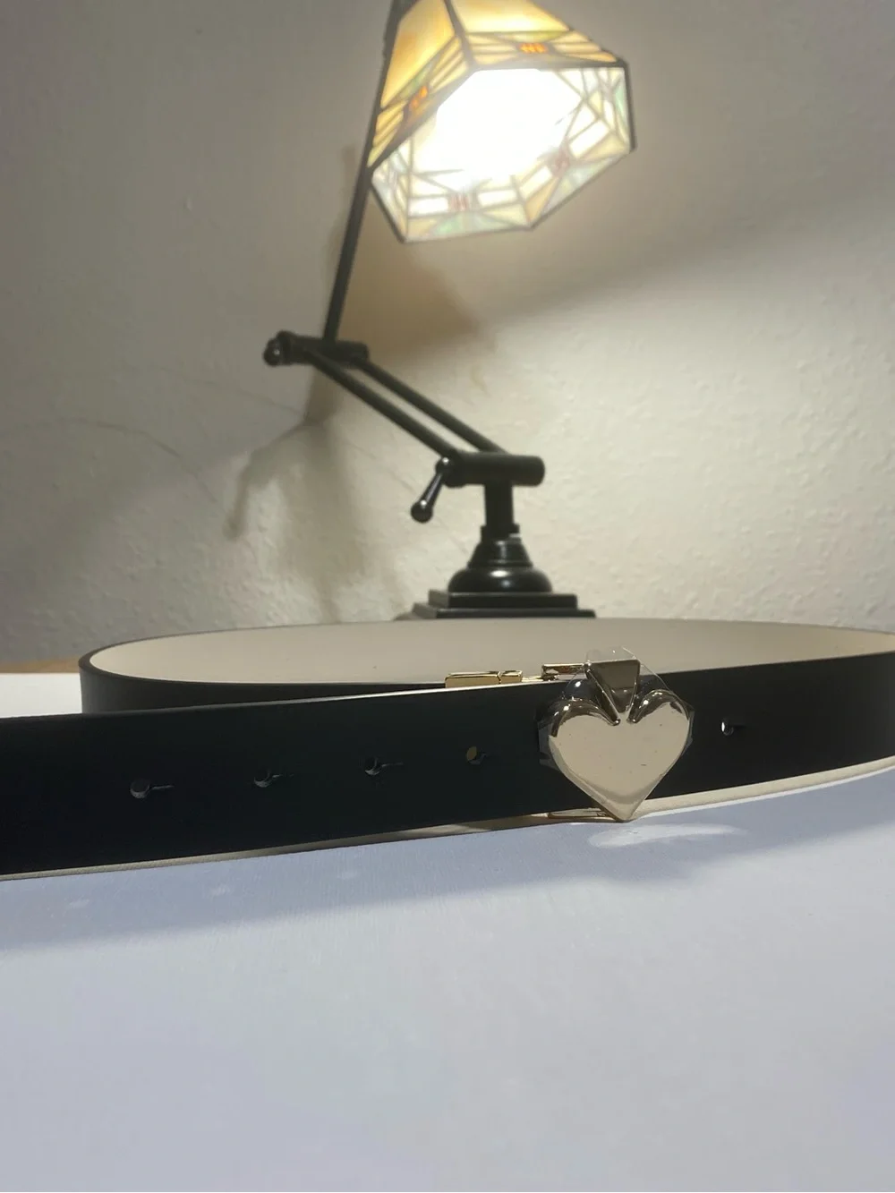 kate spade Black Leather Belt with Gold Heart Buckle Black/Cream Size M